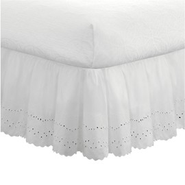 FRESH IDEAS Eyelet Bed Skirt Dust Ruffle Embroidered Details, Classic 14” drop length Gathered Styling, Twin, White (Model: FRE30014WHIT01)