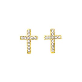 Dainty Small Cross Crystal Stud Earrings Cute Hypoallergenic CZ Tiny Gold Cross Stud Earrings for women - Gold