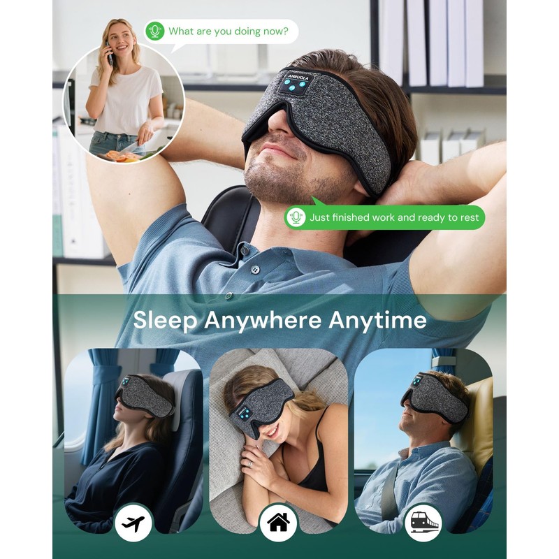 Bluetooth Sleep Mask with Wireless Headphones – Soft 3D Contoured