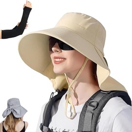TAGNEFLOR Sombrero de Sol para Mujer, Gorra de Protección Solar UV UPF 50+ con ala Ancha, Plegable, Agujero para Cola de Caballo y Cortinilla para Nuca, Ideal para Senderismo