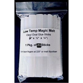 (2030) WHITE CLEAR OVAL LOW TEMP GLUE STICKS 1 Pack of 20 Clear Oval Low Temp Glue Sticks (4”x1/2”x1/4”)
