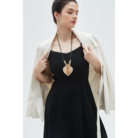 GelConnie Boho Heart Pendant Necklace for Women – Long Black Cord Statement Jewelry with Chunky Gold Accents Bohemian Style