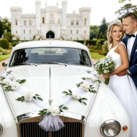 Decoración de boda para coche, diseño de ramo floral recién casado, ideal para decoración elegante de bodas, blanco, ElekTonny0620