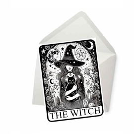 PICTURE THIS PRINTS The Witch Greeting Card, Gothic Witch Tarot-Themed Birthday Card, Wiccan Aesthetic Black Cat Celestial Greeting, Mystical Witchcraft Occult Birthday, Comes with Envelope (5x7")
