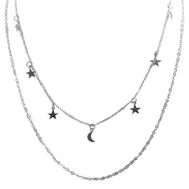 VIE Star & Moon Layered Necklace, Silver