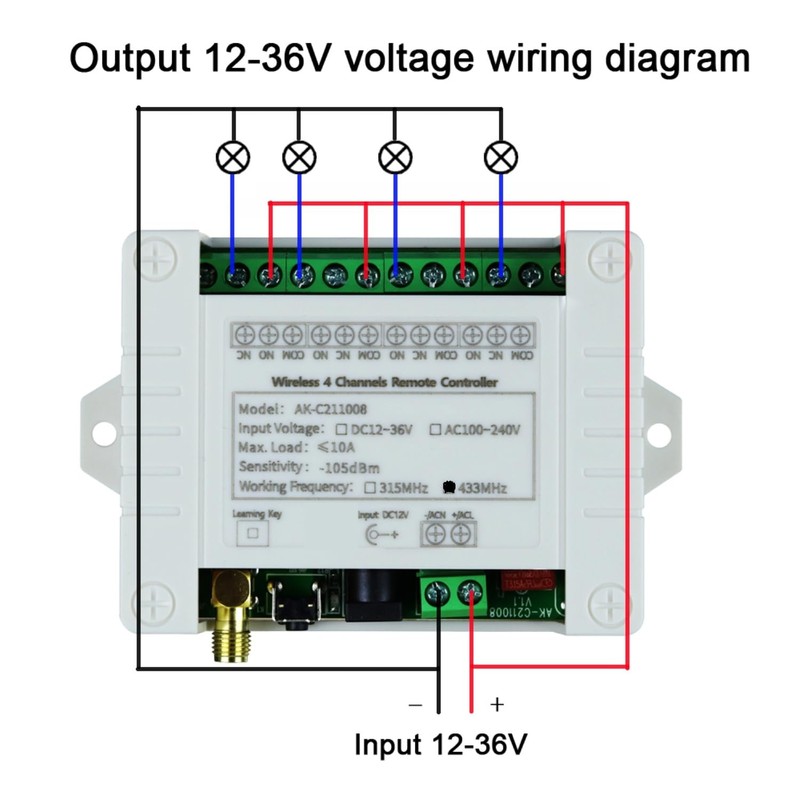 fushionsea DC 12V 24V 36V 4CH Remote Control Switch 433Mhz