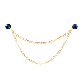 Crystal Brooch Pin Rhinestone Lapel Pin for Men Metal Tassel Chain Collar Pins Suit Brooch Gold Chain Brooches for Men Shirt Collar Chains Dark Blue