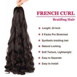 8 Packs French Curl Braiding Hair 24Inch Loose Wavy Braiding Hair Pre Stretched for Black Women (4#, 24Inch(Pack of 8))