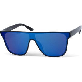 styleBREAKER Unisex Shield Monoglass Sunglasses, Polycarbonate Glass and Plastic Frame, Retro Nerd Style 09020108, Frame black / glass blue mirrored