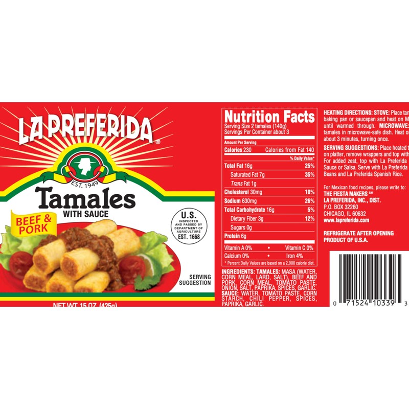 La Preferida Tamales Beef & Pork, 15-Ounce can (Pack of