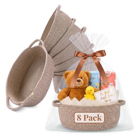 VIRETH HAUS 8pcs Small Woven Baskets with Gift Bags, Ribbons & Wrap Papers