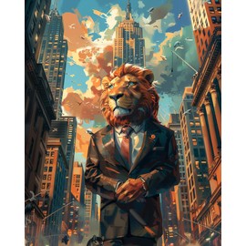 FITIMOLO Paint by Numbers kit Canvas for Adults Kids, Acrylic Painting 16 x 20 inch Frameless Painting Kit Gift Funny DIY for Home Wall Decor, Lion in Suit