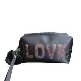 Portable Makeup Bag, Elegant Cosmetic Bag, Toiletry Travel Makeup Organizer Bag with Wrist Strap, Nylon Waterproof Zipper Makeup Pouch Toiletry Bag for Women Girls Teen, Mother's Day Gift - Color: Black