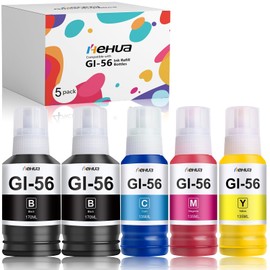 hehua GI56 Ink GI-56 Compatible with Canon GI-56 Ink Multipack GI56 for Canon MAXIFY GX3050 GX4050 GX5050 GX5550 GX6050 GX6550 GX7050 Printers (2 Black, 1 Cyan, 1 Magenta, 1 Yellow, Pack of 5 Pack of