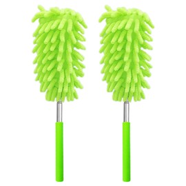 2 Pack Extendable Microfiber Feather Duster for Cleaning, Washable Dusters, Up to 30 Inch Reachable, Wet and Dry Use Cleaning Tools for Car, Ceiling Fan, Window, Furniture, Office
