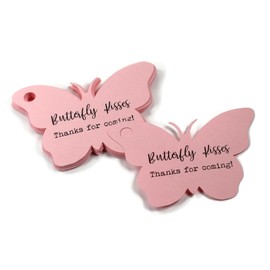 Butterfly Shaped Party Favor Tags - Butterfly Kisses Thank You for Coming! (Set of 15) (Pink) (Baby Pink)
