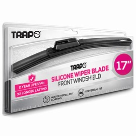 Trapo - 17” Hydrophobic Front Windshield Wiper Blade - Universal Fit for Most Vehicles - Durable & Silicone - Strong Water-Repellent Coating - Prevents Water Build-Up - Quick & Easy Install - 1 Blade