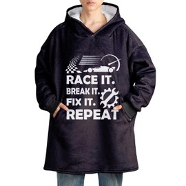 Huglanket Car Racing Gifts for Men, Car Racing Wearable Blanket Hoodie, Oversized Wearing Blanket for Car Racing Lover, Racer, Race Car Enthusiast Black