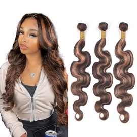 QEUOPE Dark Brown Straight Bundles P430 Human Hair 16 18 20 Inch Double Weft Brazilian Hair Extensions Ombre Two Tone Color 4 Mixed With Color 30 Brown Bundles Soft Silky for Women