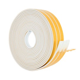 High Density Foam Weather Stripping Door Seal Strip Insulation Tape Roll for Insulating Door Frame, Window, Air Conditioner | Self Adhesive Sealing Weatherstrip (White, 1/4 in 1/8 in 50 Ft)