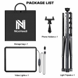 1-Pack LED Video Light Kit, NiceVeedi Photography Lighting Kit, 2800-6500K Dimmable Studio Light with Tripod Stand & Phone Holder, 73" Stream Light for Video Recording, Game Streaming, YouTube