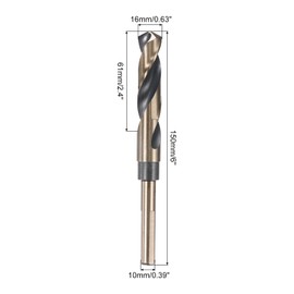sourcing map 3pcs Reduced Shank Twist Drill Bits 16mm Black Nitride & Gold Titanium Coated High Speed Steel 4341 with 10mm Shank for Stainless Steel Alloy Metal Plastic Wood