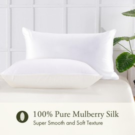 LILYSILK 100% Pure Mulberry Silk Pillowcase for Hair and Skin 19 Momme, Cotton Underside, Soft Pillow case Cover with Hidden Zipper 1Pc, White, Standard/Queen 20 feet 'x30 feet '-Gift Box