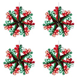 Widdle Wonderland Green/Red Christmas 2 Tone Foil Ceiling Decorations - Set 4 40cm Star Snowflakes