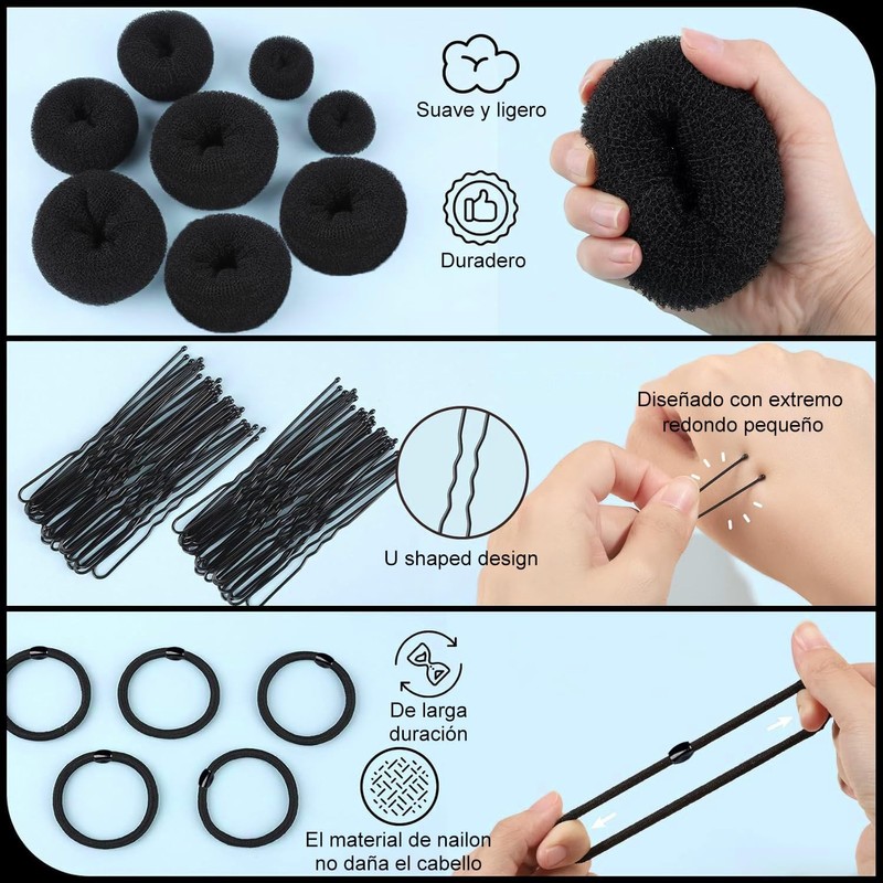 43 PCS Donas para Peinar el Cabello, Donut Moño Kit,