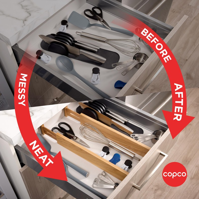 Copco Kitchen Drawer Dividers, Sprin Loaded, Utensil Organizers, Adjustable Drawer