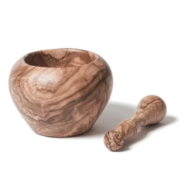 Berard Mörser mit Stößel Ø 14 cm | Mörser und Stößel aus einem Stück Olivenholz | optimal zum Mahlen und zerkleinern von Gewürzen und Kräutern | Mörser mit Stößel Holz