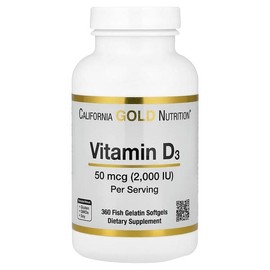 California Gold Nutrition, Vitamin D3, 50mcg (2,000IU), Fish Gelatin Softgels, 360 Tablets / California Gold Nutrition (캘리포니아골드뉴트리션), 비타민D3, 50mcg(2,000IU), 피쉬 젤라틴 소프트젤 360정