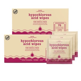 BASE LABORATORIES Hypochlorous Acid Wipes for Face & Skin - Facial Cleansing and Daily Skin Repair - for Sensitive Skin, Redness, Irritations, Eczema | 150 Wipes