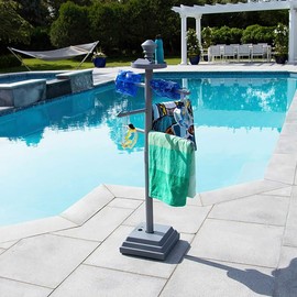 SWIMLINE HYDROTOOLS 89033 Premium Free Standing Poolside Valet Towel Rack Adjustable With Water Weighted Base Three Arms Secure Clips For Outdoors & Indoors Pool Patio Poolside Holder Drying Stand