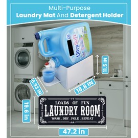 Skywin Laundry Detergent Holder with Laundry Room Rug Runner - Laundry Detergent Cup Holder with Drip Tray and Laundry Rugs For Laundry Room Decor and Accessories - Must Have Laundry Room Organization