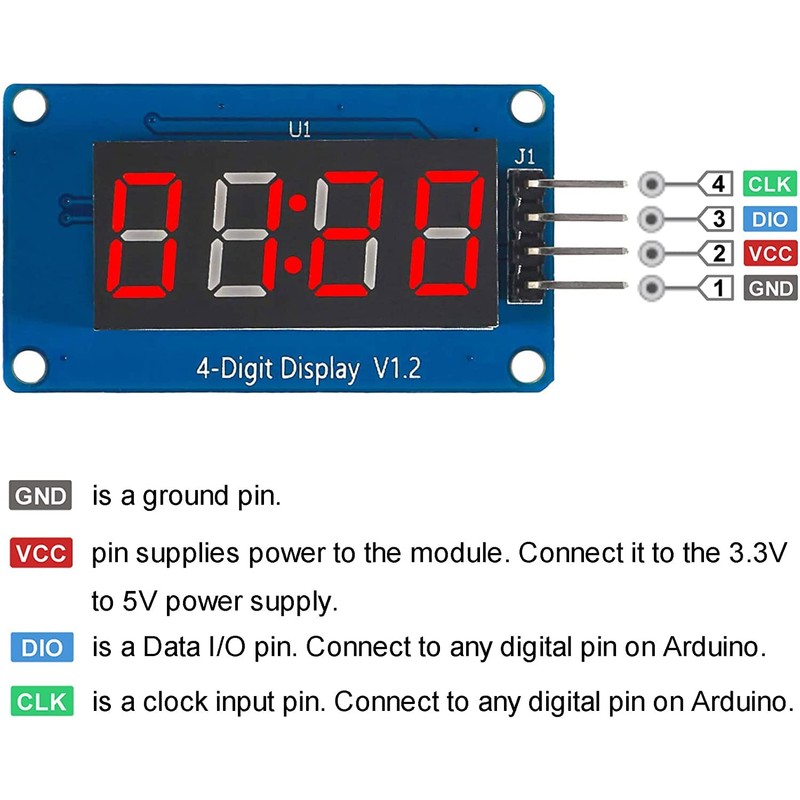 DUBEUYEW Display Module TM1637 0.36'' 4-Digit 7 Segment 4 Bits