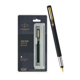 Parker Vector GT Matte Black Fountain Pen, Blue Ink Pen