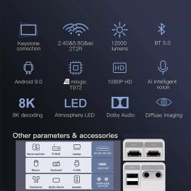 Xnano 5G WiFi X1 Projector Native 1080p UHD AI Voice Control 12000LM Bluetooth 8K