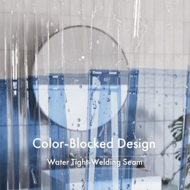 AmazerBath 100% EVA Shower Curtain Liner, 72 x 72 Inches Heavy Duty Shower Curtain and Liner 2-in-1 with 3 Clear Stones and 12 Brass Grommets, Color Block Soft Shower Liner - Clear & Ocean Blue