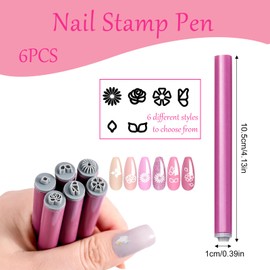 YALiya 6 Pieces Nail Art Stamp Pen Set, Nail Art Pen Floral, DIY Nail Graffiti Nail Art Dotting Tools, 6 Different Patterns Doodle Nail Art Flower Stamping Pen Set for Women and Girls