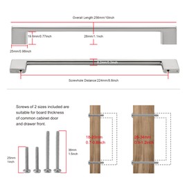 TUNNY 5 Pack Classic Cabinet Handles-8.81"/224mm Screw Spacing Brushed Nickel Furniture Hardware Handles for Kitchen Cabinets Bedroom Cabinet Pull
