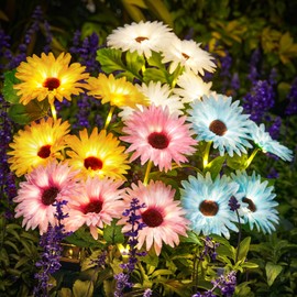 4 Pack Solar Lights Outdoor Garden Decor, Upgraded Outdoor Solar Garden Lights with 16 Glowing Daisy Flowers & Stems, Waterproof Auto ON/Off Solar Flowers Lights for Outside Garden Yard Patio