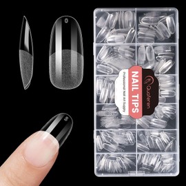 Quaferen Oval Nail Tips Medium: 504pcs Pre-shape Acrylic Fake Round Nail Tips - 12 Sizes Soft Gel Full Cover Clear Gelly Press on False Tip for Nail Extension Salon Home