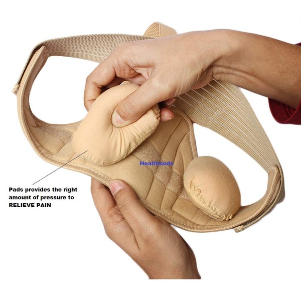 Healthnode(TM) Inguinal Hernia Belt for Men Post Surgery Hernia Pain Relief Truss Brace for Double Inguinal Superior Comfort & Adjustable Pressure 2 Removable Foam Pads (Beige, Large)