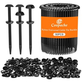 Coopache Nylon Universal Cable Tie Buckle for Car Heavy Duty, Upgraded Automotive Zipper Clips, Fender Zip Ties Fasteners, Top Movable Dome (Black 50 PCS)