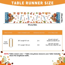 Fall Table Runner 13x36 Inch Autumn Maple Leaves Turkey Table Runner Thanksgiving Party Decoration Gobble Happy Harvest Kitchen Dinning Table Decoration for Indoor Outdoor Home Party Decor