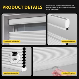 UNISHADES Top Down Bottom Up Cellular Shades Cordless Honeycomb Blinds for Indoor Windows, for Windows Size (26" W × 48" H) Colour (White - Blackout)