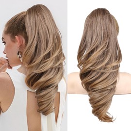 SEIKEA Ponytail Extension, 18" Wavy Claw Clip in Hair Extensions for Women, Lightweight Fluffy Synthetic Ponytail Hairpiece, Natura Soft & Easy to Wear, for Short & Medium Hair Brown to Blonde