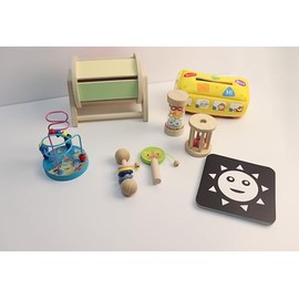 Montessori Toys for Babies 6-12 Months, 8 in 1 Learning Educational Newborn Toys Set, Sensory Toys with Colorful Ball, Baby Black and White Books, Baby Tissue Box, Spinning Drum Baby Toy, Rattle Toy