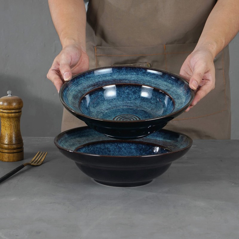 STE-CER Ceramic Pasta Salad bowl, 10" Wide Rim Soup Bowls,